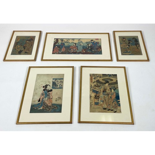 46 - JAPANESE WOODBLOCK PRINTS, two, by Yoshiharu (1828-1888) and Toyokuni III (1786-1864) along with thr... 