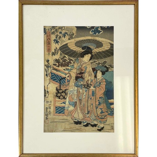 46 - JAPANESE WOODBLOCK PRINTS, two, by Yoshiharu (1828-1888) and Toyokuni III (1786-1864) along with thr... 