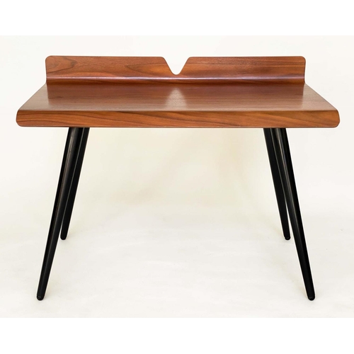 370 - WRITING TABLE, walnut, with bent plywood writing surface and splay supports, 110cm x 60cm x 84.5cm.