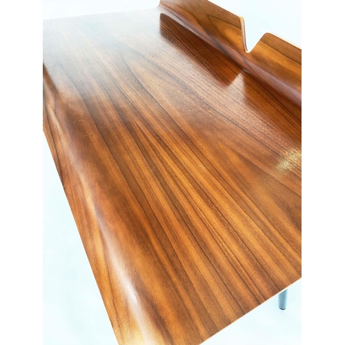 370 - WRITING TABLE, walnut, with bent plywood writing surface and splay supports, 110cm x 60cm x 84.5cm.