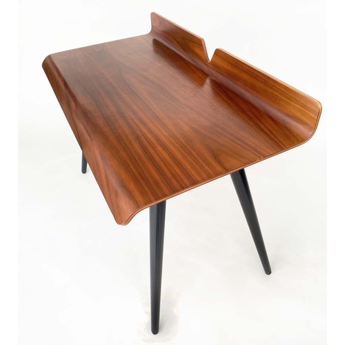 370 - WRITING TABLE, walnut, with bent plywood writing surface and splay supports, 110cm x 60cm x 84.5cm.