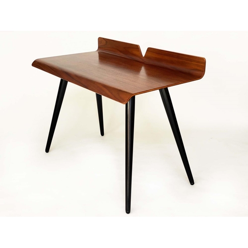 370 - WRITING TABLE, walnut, with bent plywood writing surface and splay supports, 110cm x 60cm x 84.5cm.