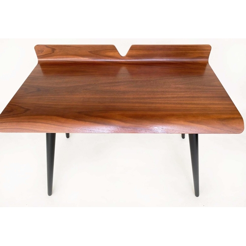 370 - WRITING TABLE, walnut, with bent plywood writing surface and splay supports, 110cm x 60cm x 84.5cm.