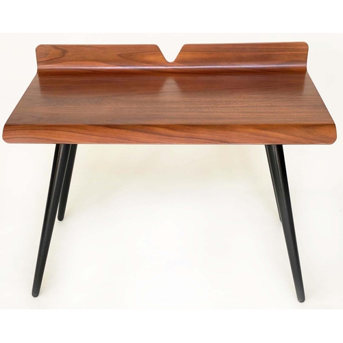 370 - WRITING TABLE, walnut, with bent plywood writing surface and splay supports, 110cm x 60cm x 84.5cm.