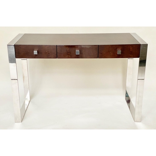 371 - DAVIDSON TABLE, 120cm W x 50cm D x 76cm H, lacquered American walnut, with chromium supports and thr... 