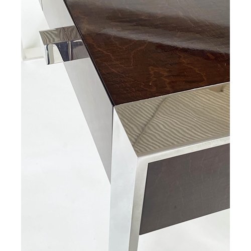 371 - DAVIDSON TABLE, 120cm W x 50cm D x 76cm H, lacquered American walnut, with chromium supports and thr... 