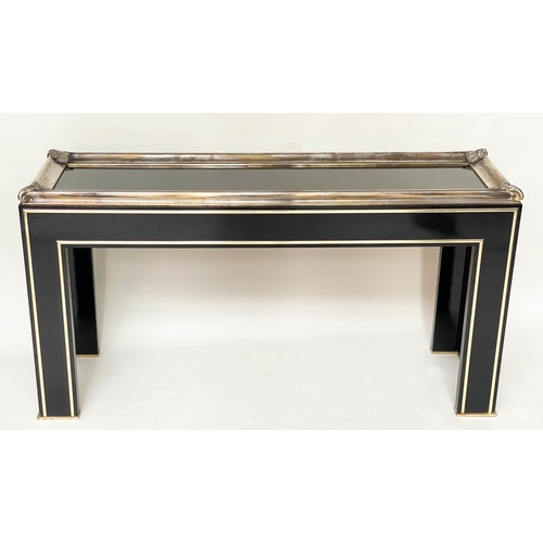 372 - CONSOLE TABLE, 145cm W x 76cm H x 41cm D, 20th century French, ebonised, with brass and silvered mou... 