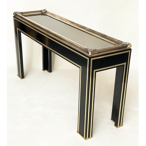 372 - CONSOLE TABLE, 145cm W x 76cm H x 41cm D, 20th century French, ebonised, with brass and silvered mou... 