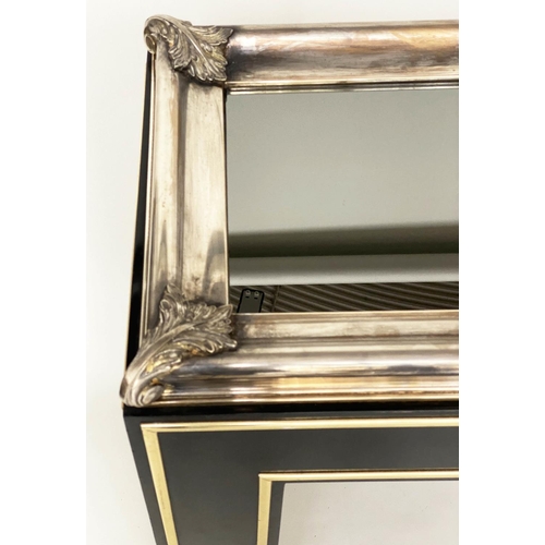 372 - CONSOLE TABLE, 145cm W x 76cm H x 41cm D, 20th century French, ebonised, with brass and silvered mou... 