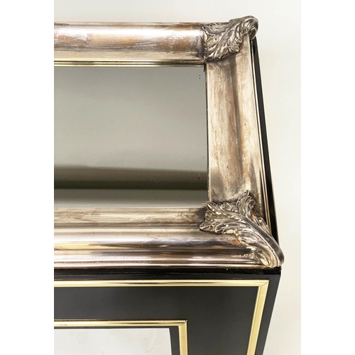 372 - CONSOLE TABLE, 145cm W x 76cm H x 41cm D, 20th century French, ebonised, with brass and silvered mou... 