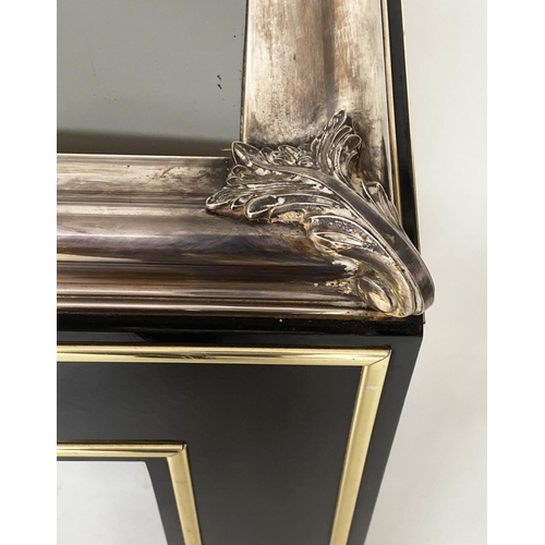 372 - CONSOLE TABLE, 145cm W x 76cm H x 41cm D, 20th century French, ebonised, with brass and silvered mou... 