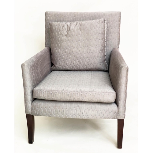 374 - ARMCHAIRS, a pair, 70cm W, quilted grey, square form with cushion. (2)