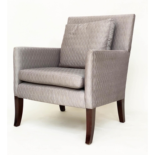 374 - ARMCHAIRS, a pair, 70cm W, quilted grey, square form with cushion. (2)