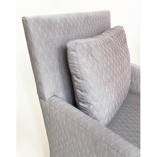 374 - ARMCHAIRS, a pair, 70cm W, quilted grey, square form with cushion. (2)