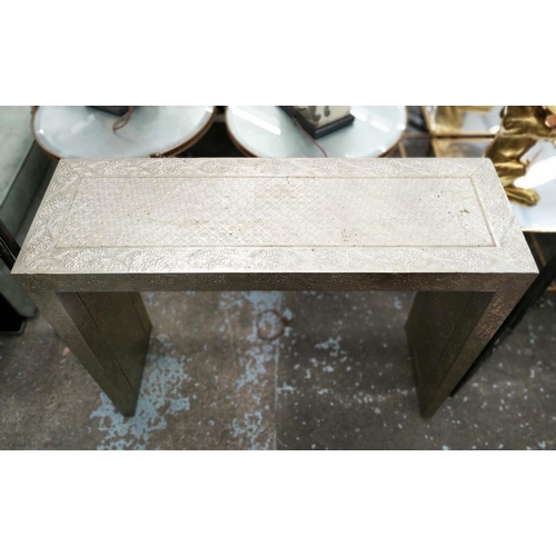 308 - CONSOLE TABLE, repoussé metal finish, 105cm x 35cm, 80.5cm.