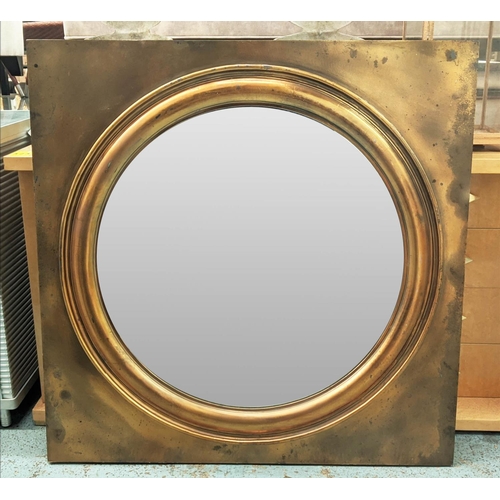 355 - WALL MIRROR, 106cm x 106cm, square gilt framed, circular bevelled plate.