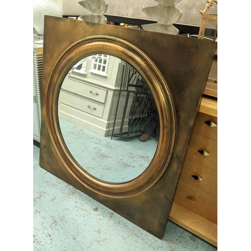 355 - WALL MIRROR, 106cm x 106cm, square gilt framed, circular bevelled plate.