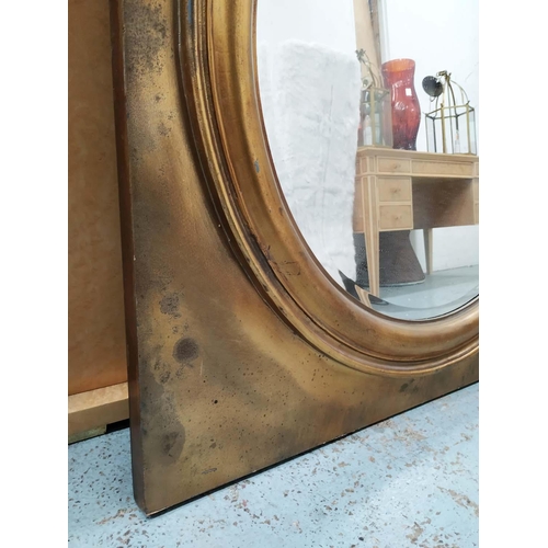 355 - WALL MIRROR, 106cm x 106cm, square gilt framed, circular bevelled plate.