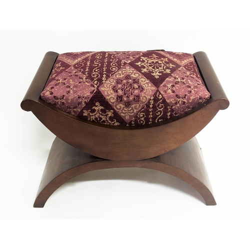 357 - STOOL, 57cm x 32cm x 45cm, art deco style, X frame design, patterned upholstery.