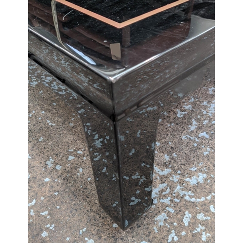 350 - LOW TABLE, 1970's Italian style, 100cm x 120cm x 37cm, black lacquered with gilt metal detail.