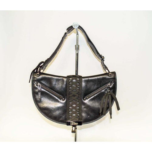 25 - CHRISTIAN DIOR CORSET BAG, by John Galliano, black leather with silver tone hardware, logo fabric li... 