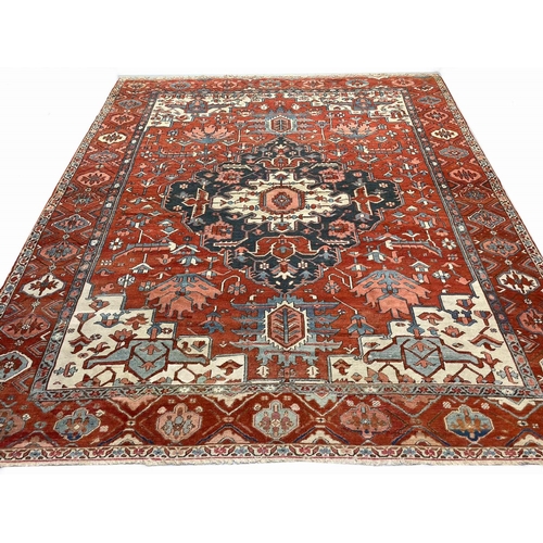 136 - ANTIQUE PERSIAN SERAPI CARPET, 370cm x 309cm.