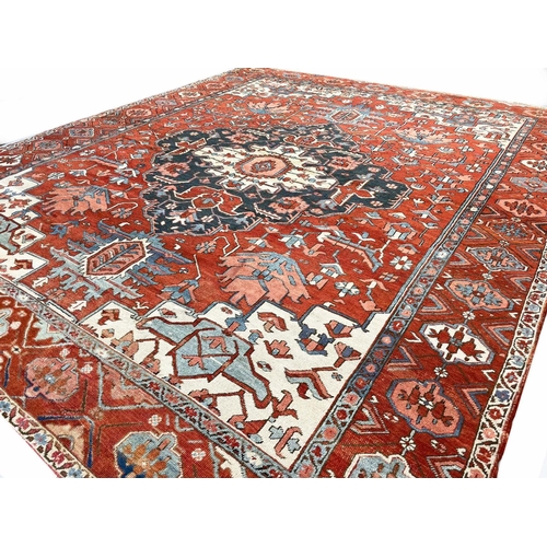 136 - ANTIQUE PERSIAN SERAPI CARPET, 370cm x 309cm.