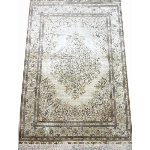 146 - FINE PURE SILK HEREKE DESIGN RUG, 185cm x 126cm.