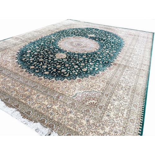 155 - EXTREMELY FINE PURE SILK PERSIAN QUM CARPET, 403cm x 302cm.