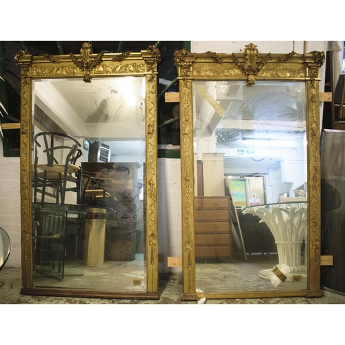 161 - OVERMANTEL MIRRORS, a near pair, 19th century French giltwood and gesso, each 120cm x 191cm H. (2)