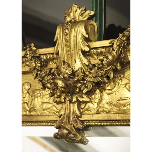 161 - OVERMANTEL MIRRORS, a near pair, 19th century French giltwood and gesso, each 120cm x 191cm H. (2)