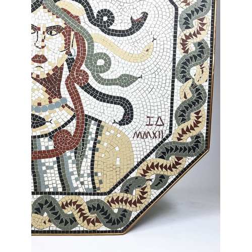 165 - MEDUSA HEAD MOSAIC PANEL, after the antique, with entwined snake design border and Roman numerals fo... 