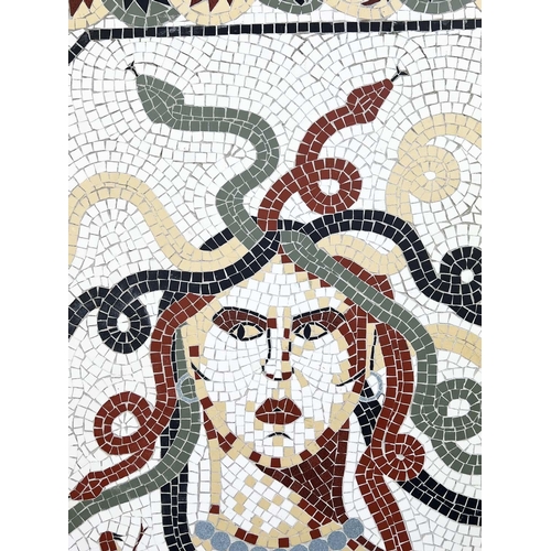 165 - MEDUSA HEAD MOSAIC PANEL, after the antique, with entwined snake design border and Roman numerals fo... 