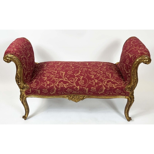 167 - WINDOW SEATS, a pair, French Louis XV style, gilt carved sinuous show frames with scrolling foliate ... 