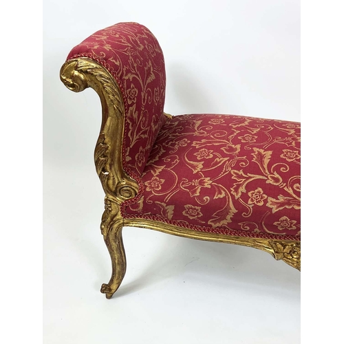 167 - WINDOW SEATS, a pair, French Louis XV style, gilt carved sinuous show frames with scrolling foliate ... 