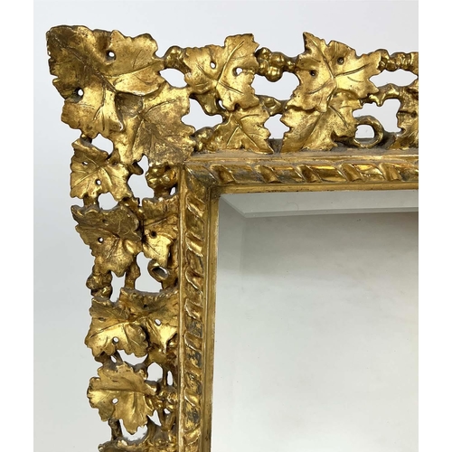 168 - WALL MIRROR, 19th century Florentine giltwood vine leaf design frame with a rectangular bevelled pla... 