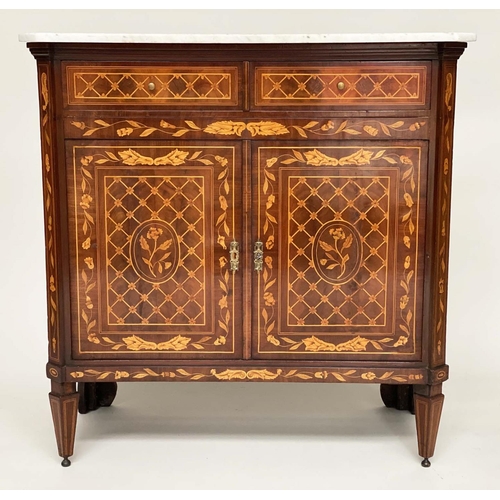 175 - DUTCH SIDE CABINET, 19th century mahogany and satinwood marquetry with two frieze drawers above two ... 