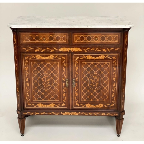 175 - DUTCH SIDE CABINET, 19th century mahogany and satinwood marquetry with two frieze drawers above two ... 