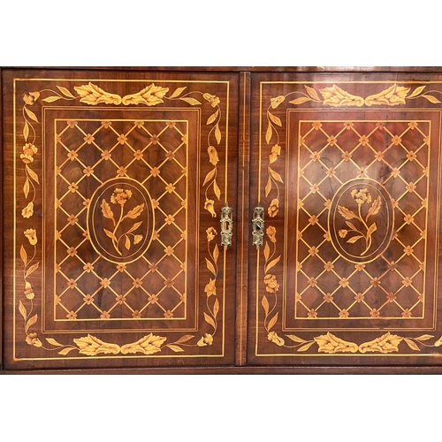 175 - DUTCH SIDE CABINET, 19th century mahogany and satinwood marquetry with two frieze drawers above two ... 