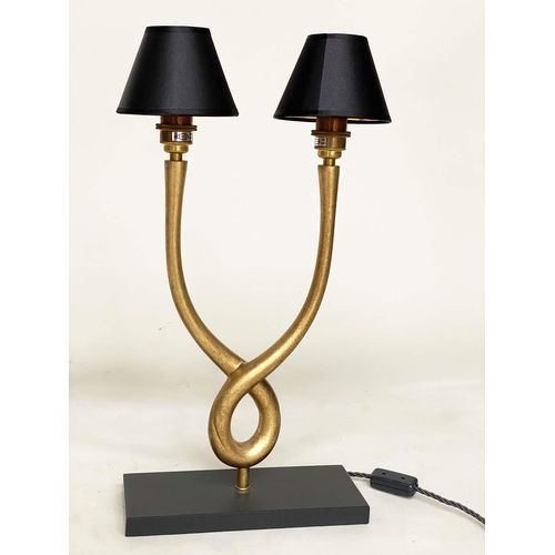 178 - TABLE LAMPS, a pair, Porta Romana organic loop lamps interlocking gilt metal supports and marble pla... 