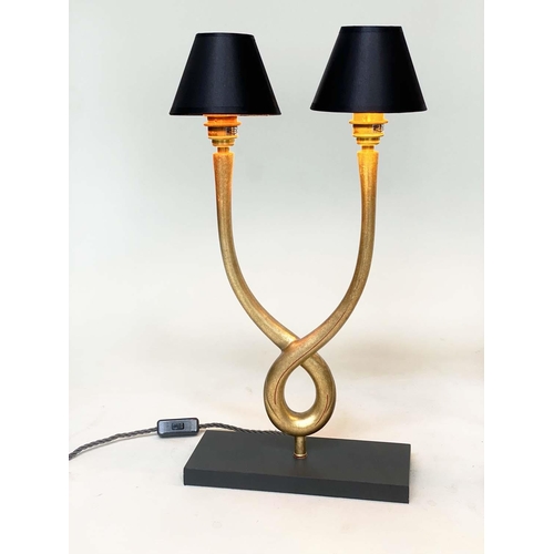 178 - TABLE LAMPS, a pair, Porta Romana organic loop lamps interlocking gilt metal supports and marble pla... 