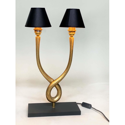 178 - TABLE LAMPS, a pair, Porta Romana organic loop lamps interlocking gilt metal supports and marble pla... 