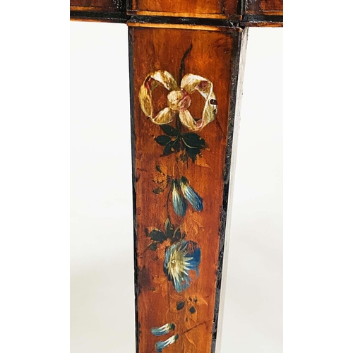 179 - CARD TABLE, George III foldover demi lune, satinwood and rosewood banded with floral painted frieze ... 