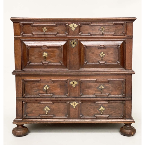 183 - WILLIAM AND MARY CHEST, English 17th century oak with four long drawers, and moulded fronts in two o... 