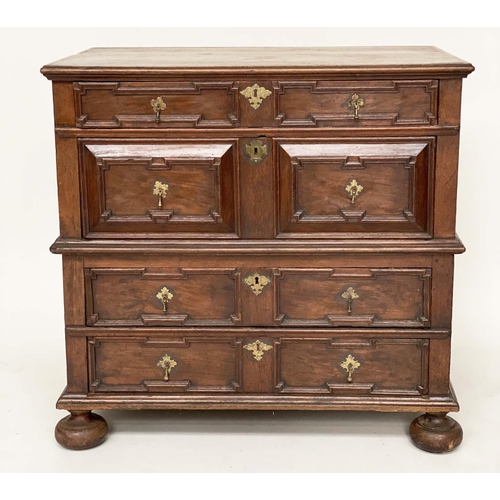 183 - WILLIAM AND MARY CHEST, English 17th century oak with four long drawers, and moulded fronts in two o... 