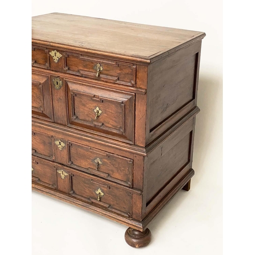 183 - WILLIAM AND MARY CHEST, English 17th century oak with four long drawers, and moulded fronts in two o... 