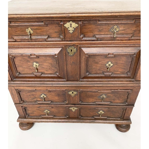 183 - WILLIAM AND MARY CHEST, English 17th century oak with four long drawers, and moulded fronts in two o... 