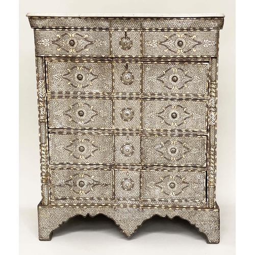 185 - SYRIAN COMMODE, late 19th century/early 20th century Syrian hardwood, bone, mother of pearl and silv... 