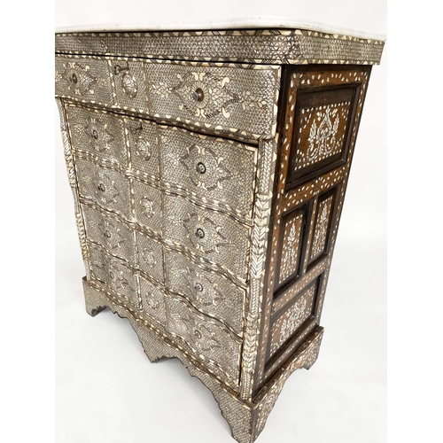 185 - SYRIAN COMMODE, late 19th century/early 20th century Syrian hardwood, bone, mother of pearl and silv... 