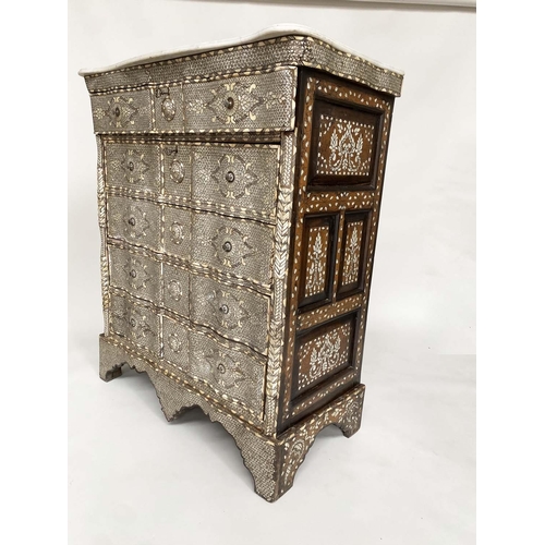 185 - SYRIAN COMMODE, late 19th century/early 20th century Syrian hardwood, bone, mother of pearl and silv... 